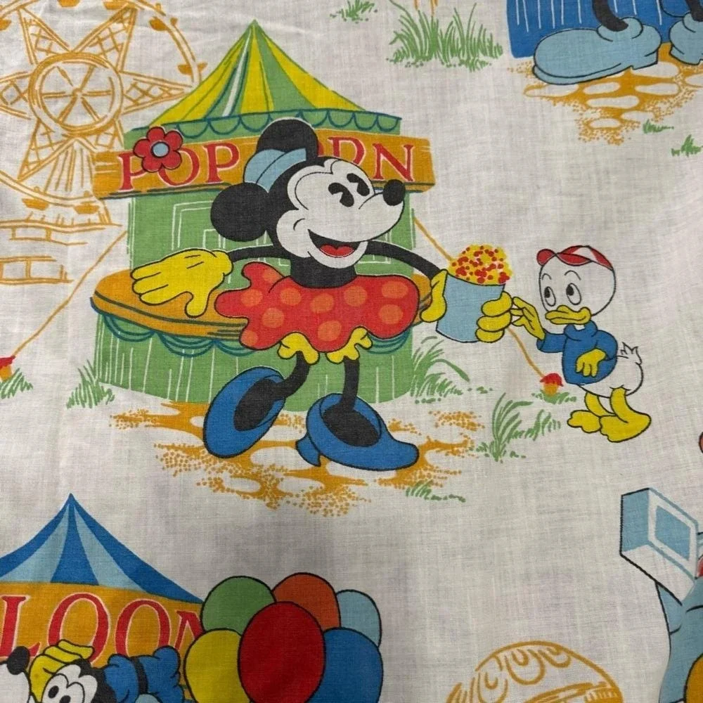 VTG 70s Sheet Mickey Mouse Flat Twin Disney Carnival Minnie Goofy Donald Cartoon